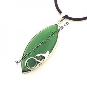 Sterling Silver Pendant/Charm,  platina plating with Jade, 44x14.5mm, Sold by PC