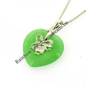 Sterling Silver Pendant/Charm,  platina plating with Jade, Heart 28x19mm, Sold by PC