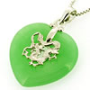 Sterling Silver Pendant/Charm,  platina plating with Jade, Heart 28x19mm, Sold by PC
