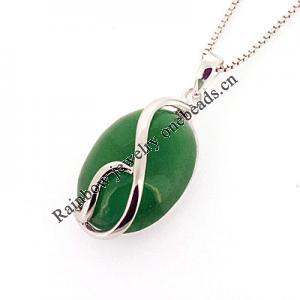 Sterling Silver Pendant/Charm,  platina plating with Jade, 27x13mm, Sold by PC