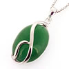 Sterling Silver Pendant/Charm,  platina plating with Jade, 27x13mm, Sold by PC