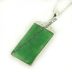 Sterling Silver Pendant/Charm,  platina plating with Jade, 39x15.5mm, Sold by PC