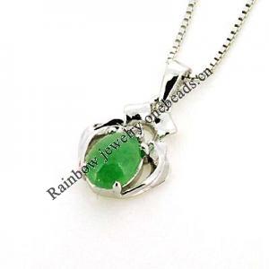 Sterling Silver Pendant/Charm,  platina plating with Jade, 18x11mm, Sold by PC