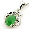 Sterling Silver Pendant/Charm,  platina plating with Jade, 18x11mm, Sold by PC