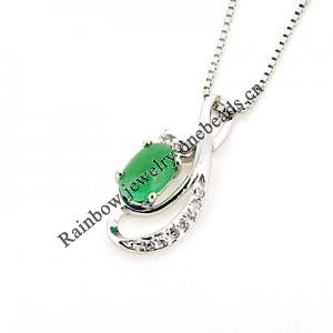 Sterling Silver Pendant/Charm,  platina plating with Jade, 29x9mm, Sold by PC