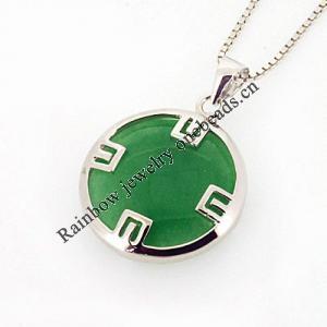 Sterling Silver Pendant/Charm,  platina plating with Jade, 28x20mm, Sold by PC