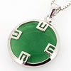 Sterling Silver Pendant/Charm,  platina plating with Jade, 28x20mm, Sold by PC