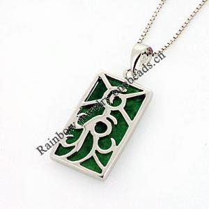 Sterling Silver Pendant/Charm,  platina plating with Jade, Oval 30x12mm, Sold by PC