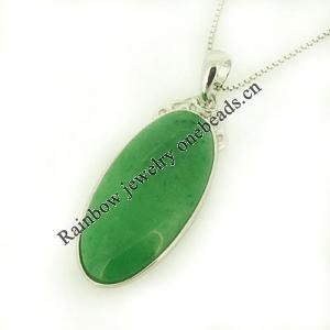 Sterling Silver Pendant/Charm,  platina plating with Jade, 39x15mm, Sold by PC