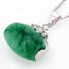 Sterling Silver Pendant/Charm,  platina plating with Jade, 22x15.5mm, Sold by PC