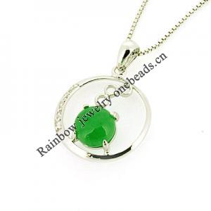 Sterling Silver Pendant/Charm,  platina plating with Jade, 25x18mm, Sold by PC