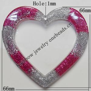 Resin Pendant, Hollow Heart 66mm Hole:1mm, Sold by Bag