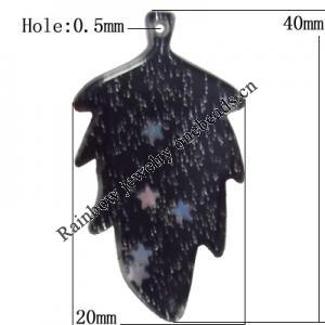 Resin Pendant, Leaf 40x20mm Hole:0.5mm, Sold by Bag