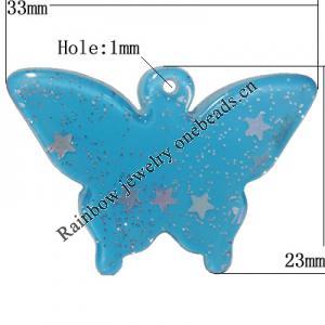 Resin Pendant, Butterfly 33x23mm Hole:1mm Hole:1mm, Sold by Bag