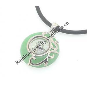 Sterling Silver Pendant/Charm,  platina plating with Jade, Cock 24x19mm, Sold by PC