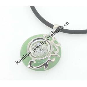 Sterling Silver Pendant/Charm,  platina plating with Jade, Snake 24x19mm, Sold by PC