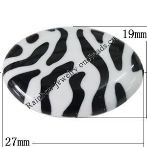 Painted Spray-paint Stripe Acrylic Beads, Flat Oval 27x19mm Hole:2mm, Sold by Bag