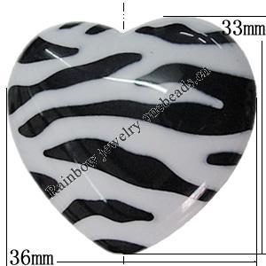 Painted Spray-paint Stripe Acrylic Beads, Heart 33x36mm Hole:2mm, Sold by Bag