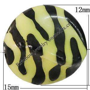 Painted Spray-paint Stripe Acrylic Beads, Edge Flat Oval 15x12mm Hole:2mm, Sold by Bag