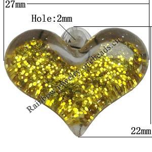 Acrylic Pendant With Colorful Powder, Heart 22x27mm Hole:2mm, Sold by Bag