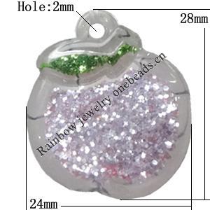 Acrylic Pendant With Colorful Powder, Apple 28x24mm Hole:2mm, Sold by Bag