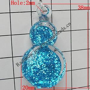 Acrylic Pendant With Colorful Powder, Calabash 38x20mm Hole:2mm, Sold by Bag
