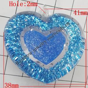 Acrylic Pendant With Colorful Powder, Heart 41x38mm Hole:2mm, Sold by Bag