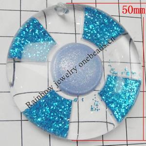 Acrylic Pendant With Colorful Powder, Flat Round 50mm Hole:1.5mm, Sold by Bag