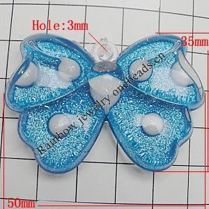 Acrylic Pendant With Colorful Powder, Bowknot 50x35mm Hole:3mm, Sold by Bag