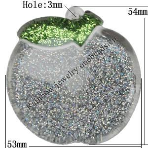 Acrylic Pendant With Colorful Powder, Apple 54x53mm Hole:3mm, Sold by Bag