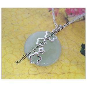 Sterling Silver Pendant/Charm,  platina plating with Jade, Falt Round 29x21mm, Sold by PC