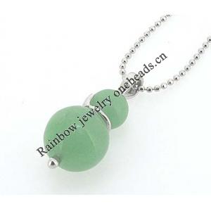 Sterling Silver Pendant/Charm,  platina plating with Jade, Calabash 22x10mm, Sold by PC