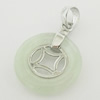 Sterling Silver Pendant/Charm,  platina plating with Jade, 29x19mm, Sold by PC