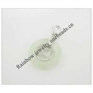 Sterling Silver Pendant/Charm,  platina plating with Jade, 29x19mm, Sold by PC