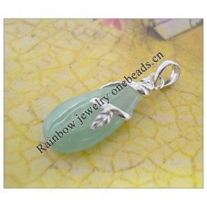 Sterling Silver Pendant/Charm,  platina plating with Jade, 26x9.68mm, Sold by PC
