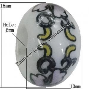 Porcelain beads European style, 15x10mm Hole:6mm Sold by Bag