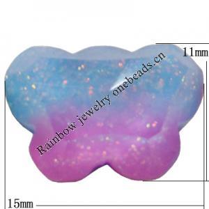 Resin Cabochons, No Hole Headwear & Costume Accessory, Faceted Butterfly，The other side is Flat 15x11mm, Sold by Bag