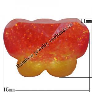 Resin Cabochons, No Hole Headwear & Costume Accessory, Faceted Butterfly，The other side is Flat 15x11mm, Sold by Bag