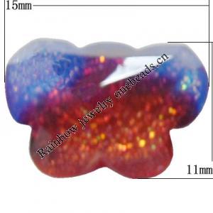 Resin Cabochons, No Hole Headwear & Costume Accessory, Faceted Butterfly，The other side is Flat 15x11mm, Sold by Bag