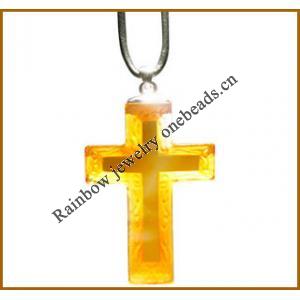 Lampwork Glass Pendant, Cross 23x8x65mm, Sold by PC