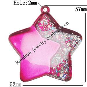 Acrylic Pendant With Colorful Powder, Star 57x52mm Hole:2mm, Sold by Bag