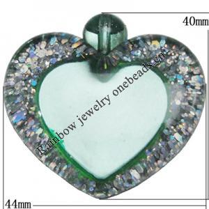 Acrylic Pendant With Colorful Powder, Heart 40x44mm, Sold by Bag