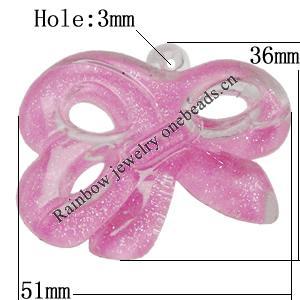 Acrylic Pendant With Colorful Powder, Bowknot 51x36mm Hole:3mm, Sold by Bag