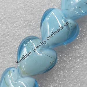 Silver Foil Lampwork Beads, Heart 16mm Hole: About 1.5mm, Sold by PC