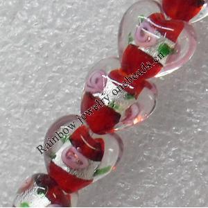 Silver Foil Lampwork Beads, Heart 12mm Hole: About 1.5mm, Sold by PC