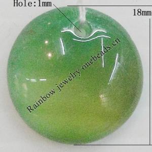 Agate Pendant,“Gree Grass” Flat Round 18mm Hole:1mm, Sold by PC