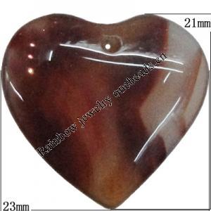 Agate Pendant,“Heart of the Ocean” Heart 23x21mm Hole:1mm, Sold by PC