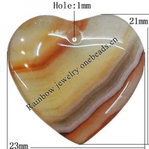 Agate Pendant,“Long Tisal River” Heart 23x21mm Hole:1mm, Sold by PC