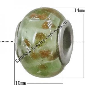 Handmade European style Lampwork Beads With Platinum Color Copper Core, 10x14mm Hole:5mm, Sold by PC