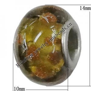 Handmade European style Lampwork Beads With Platinum Color Copper Core, 10x14mm, Hole:5mm, Sold by PC